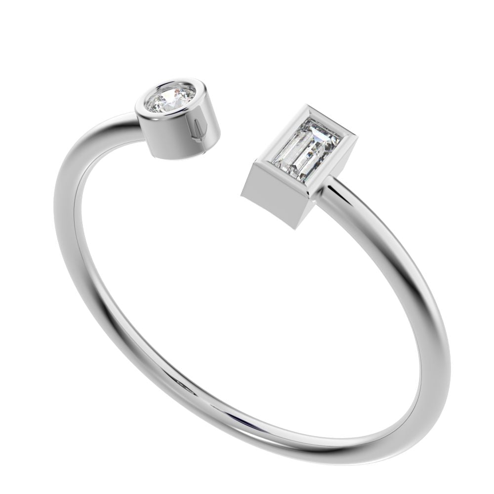 0.09Ct Baguette Cut Simulated Clear Diamond adjustable Toi et Moi Dual stone Stackable 14K / 18K Solid White Gold everyday wedding band
