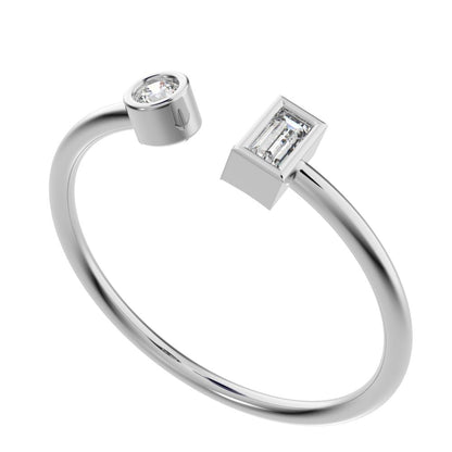 0.09Ct Baguette Cut Simulated Clear Diamond adjustable Toi et Moi Dual stone Stackable 14K / 18K Solid White Gold everyday wedding band