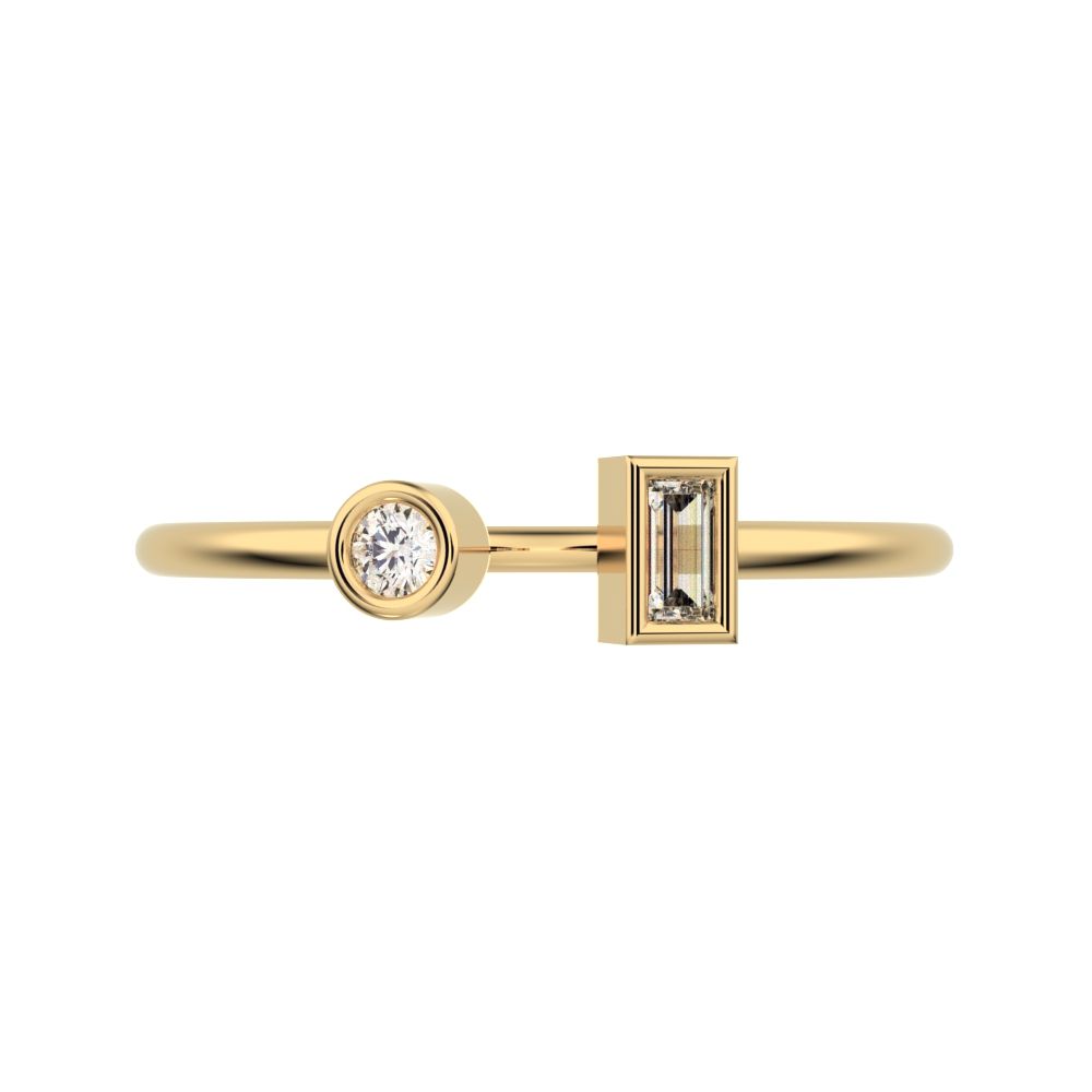 0.09Ct Baguette Cut Moissanite Minimalist adjustable Toi et Moi Dual stone Stackable 14K / 18K Solid Yellow Gold everyday wedding band