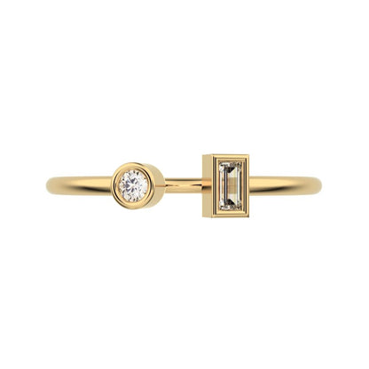 0.09Ct Baguette Cut Moissanite Minimalist adjustable Toi et Moi Dual stone Stackable 14K / 18K Solid Yellow Gold everyday wedding band