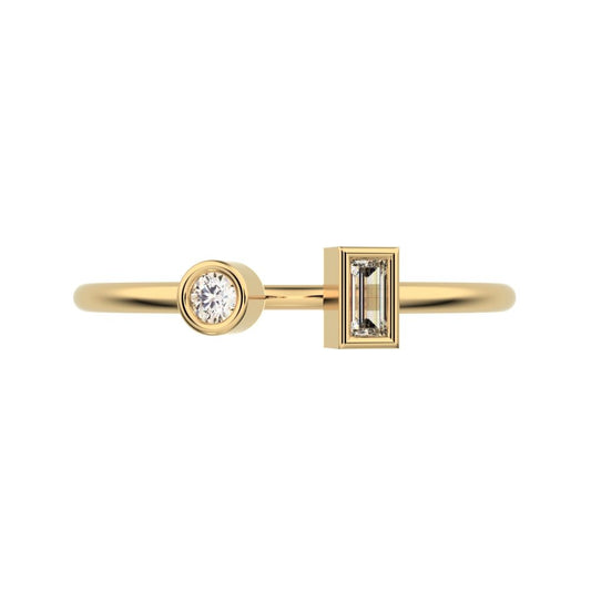 0.09Ct Baguette Cut Moissanite Minimalist adjustable Toi et Moi Dual stone Stackable 14K / 18K Solid Yellow Gold everyday wedding band