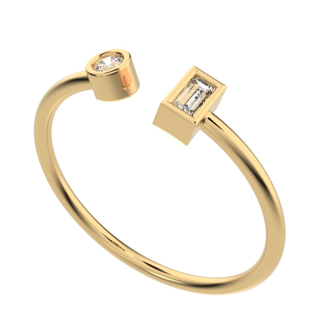 0.09Ct Baguette Cut Simulated Clear Diamond adjustable Toi et Moi Dual stone Stackable 14K / 18K Solid Yellow Gold everyday wedding band