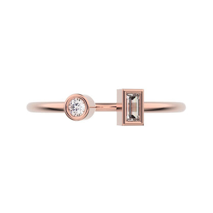 0.09Ct Baguette Cut Simulated Clear Diamond adjustable Toi et Moi Dual stone Stackable 14K / 18K Solid Rose Gold everyday wedding band