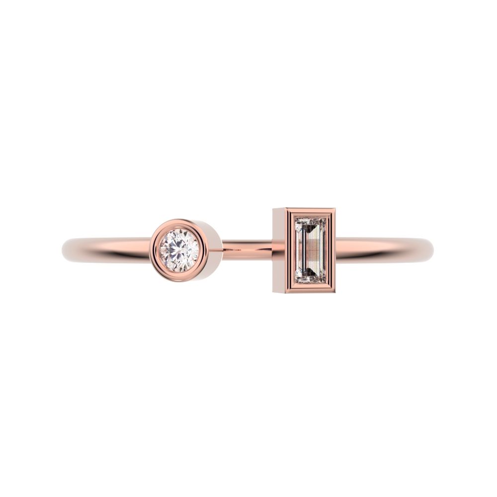 0.09Ct Baguette Cut Moissanite dainty Minimalist adjustable Toi et Moi Dual stone Stackable 14K / 18K Solid Rose Gold everyday wedding band