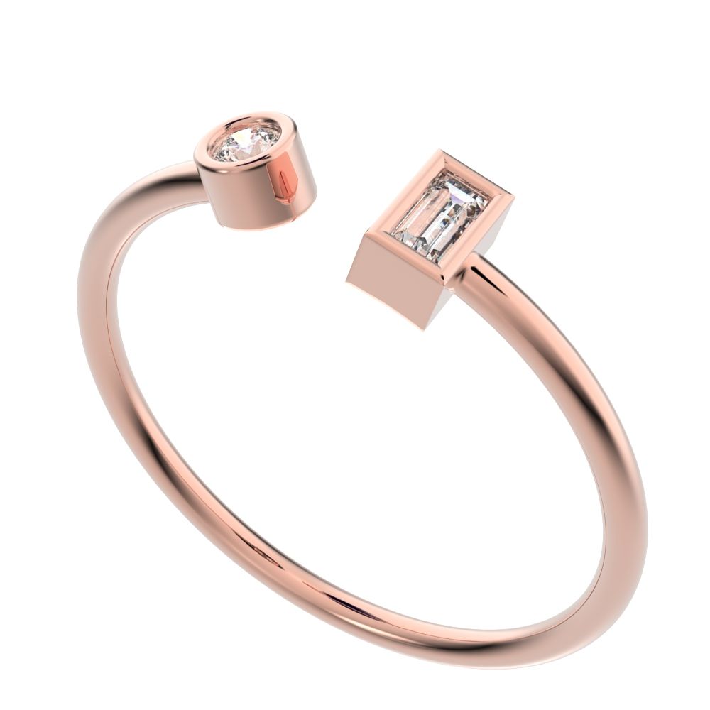 0.09Ct Baguette Cut Simulated Clear Diamond adjustable Toi et Moi Dual stone Stackable 14K / 18K Solid Rose Gold everyday wedding band