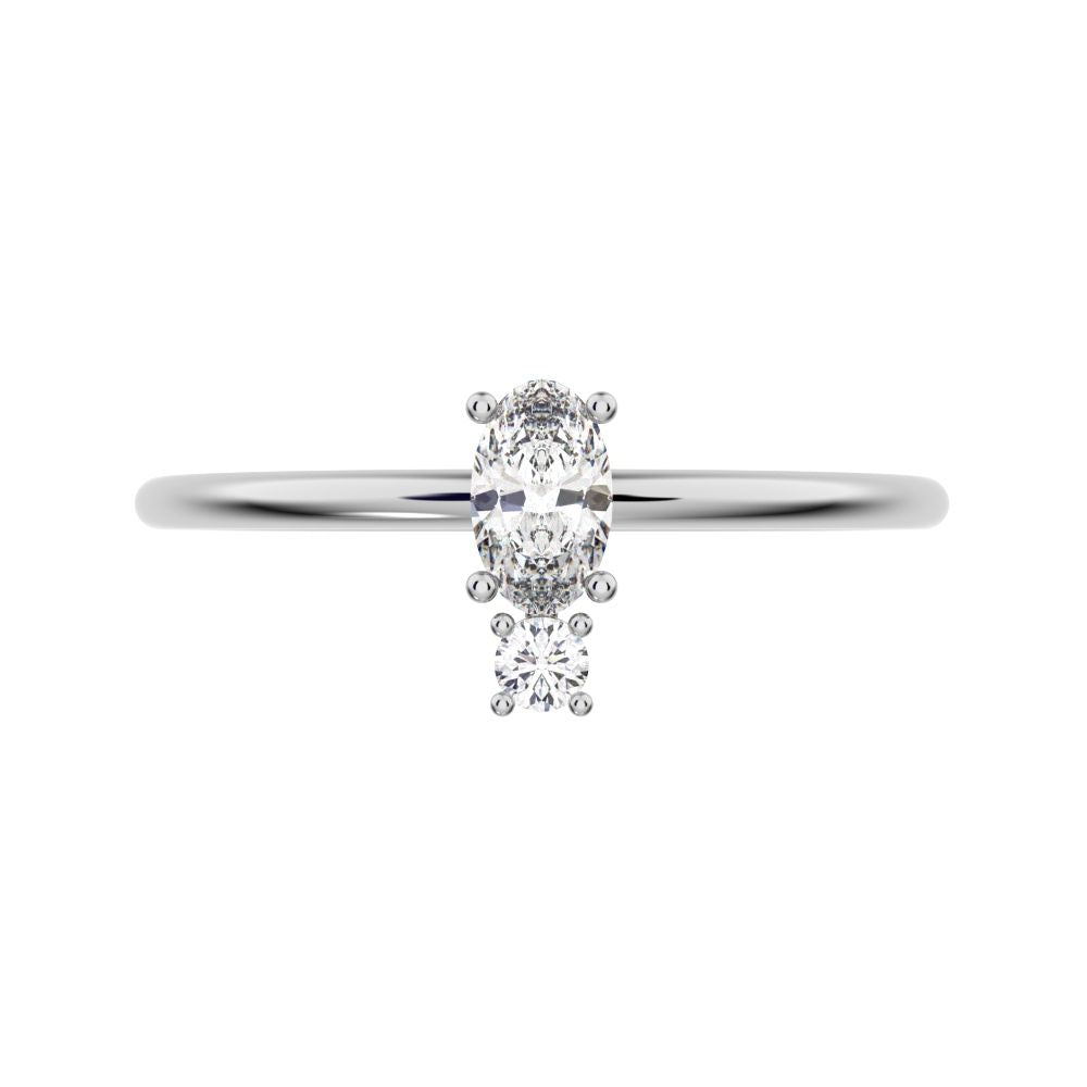 0.24 ct oval Cut Simulated Clear Diamond dainty Minimalist vertical 2 stone light simple 14K / 18K Solid White Gold everyday ring