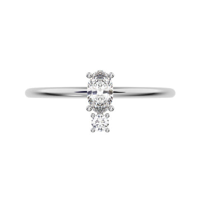 0.24 ct oval Cut Moissanite dainty Minimalist vertical 2 stone light simple 14K / 18K Solid White Gold everyday ring