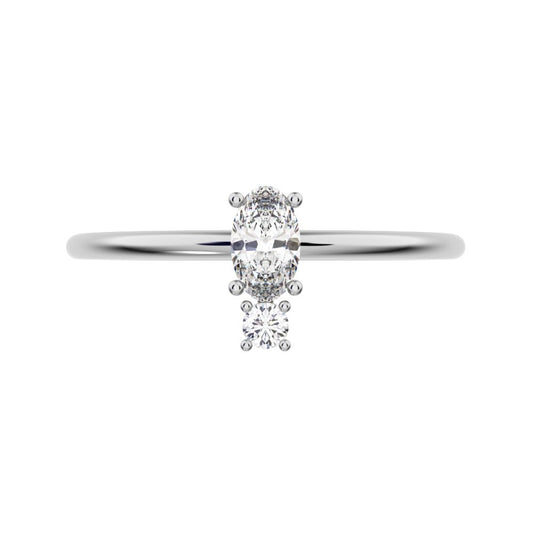 0.24 ct oval Cut Moissanite dainty Minimalist vertical 2 stone light simple 14K / 18K Solid White Gold everyday ring