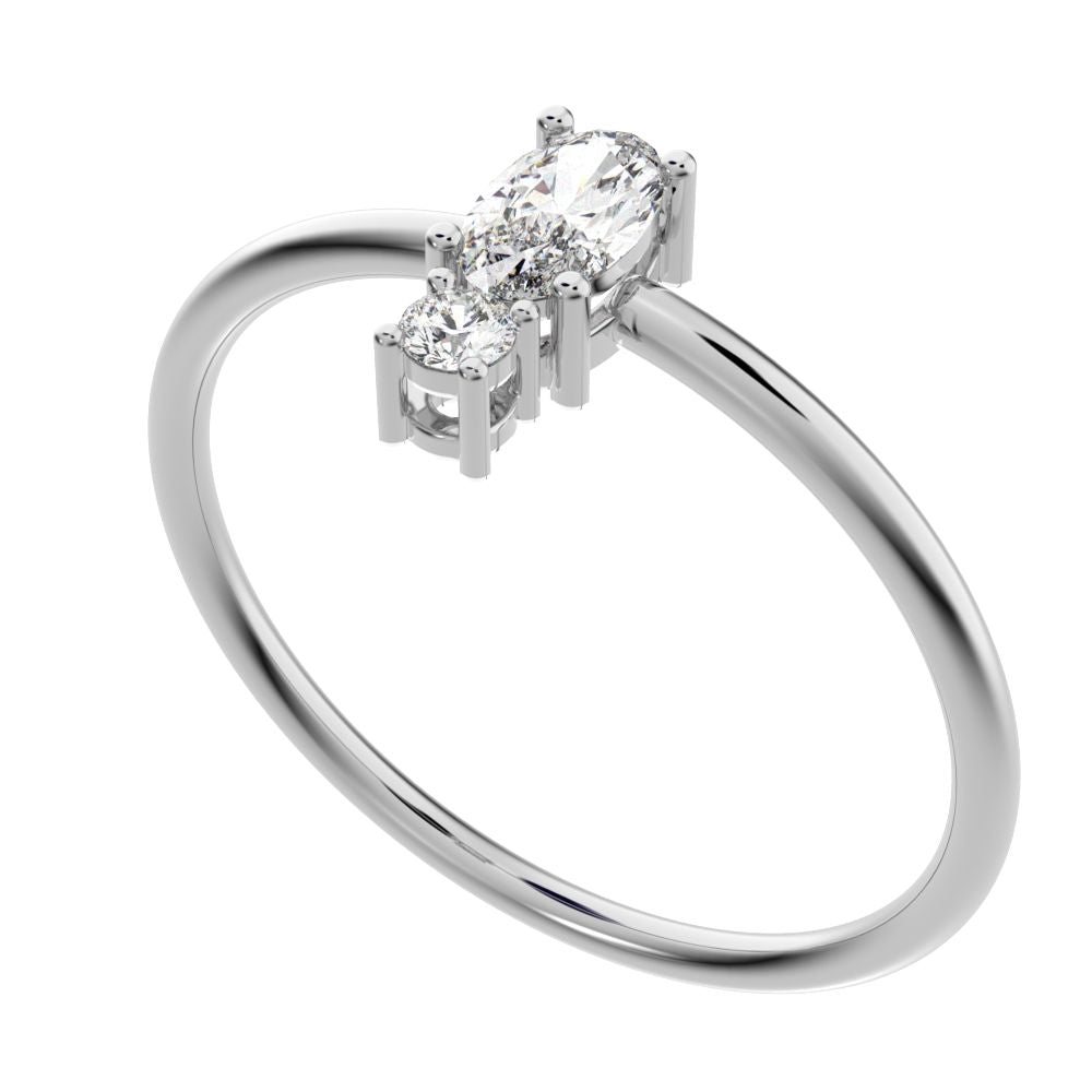 0.24 ct oval Cut Moissanite dainty Minimalist vertical 2 stone light simple 14K / 18K Solid White Gold everyday ring