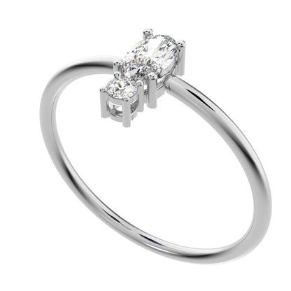 0.24 ct oval Cut Moissanite dainty Minimalist vertical 2 stone light simple 14K / 18K Solid White Gold everyday ring