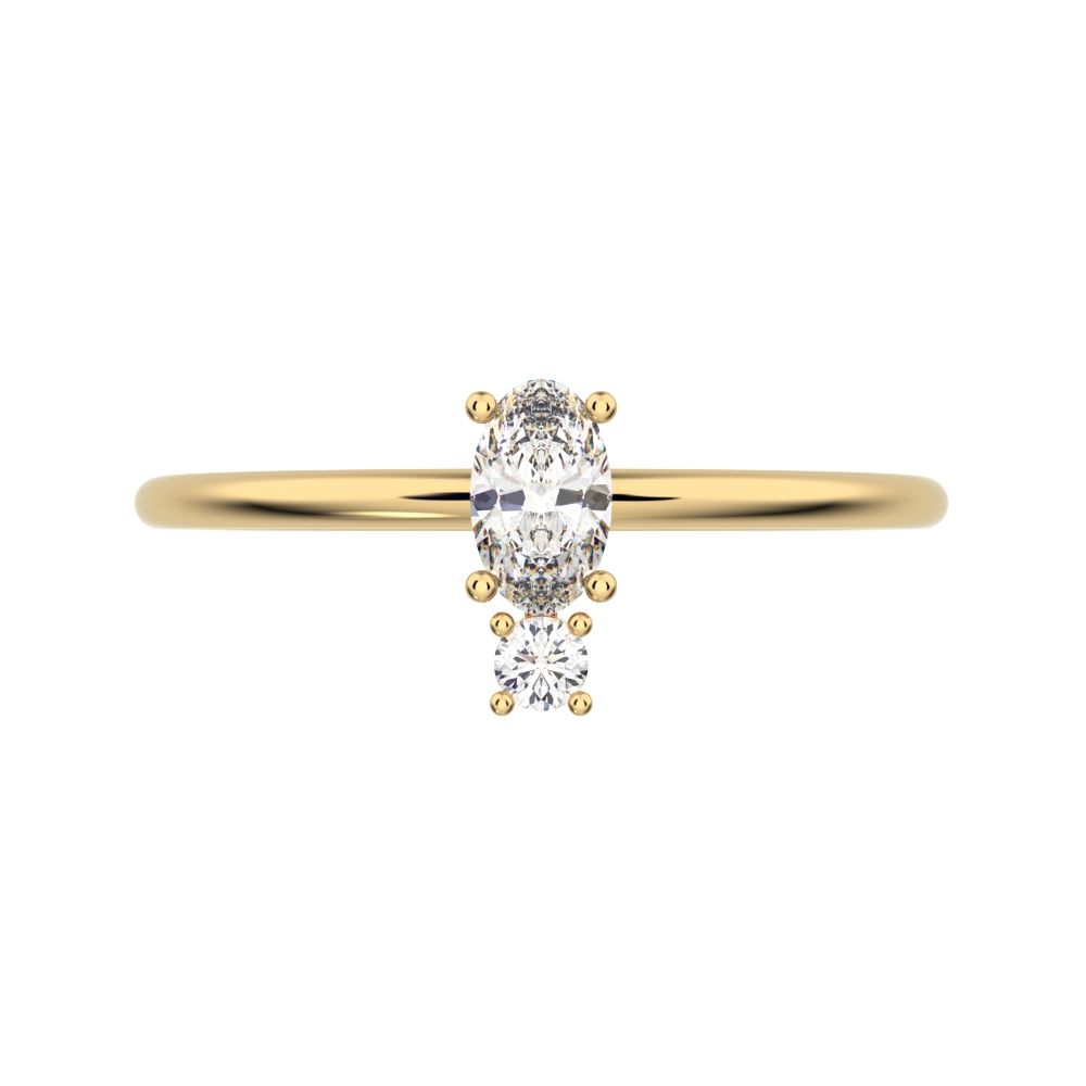 0.24 ct oval Cut Simulated Clear Diamond dainty Minimalist vertical 2 stone light simple 14K / 18K Solid Yellow Gold everyday ring