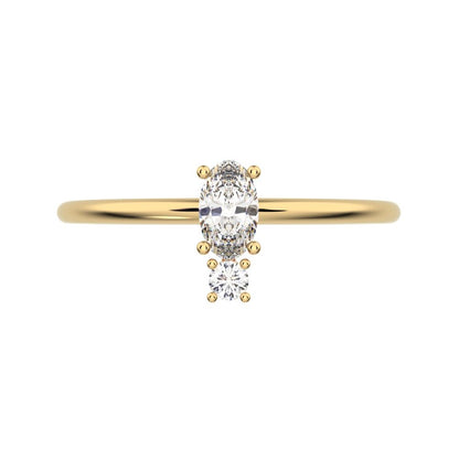 0.24 ct oval Cut Simulated Clear Diamond dainty Minimalist vertical 2 stone light simple 14K / 18K Solid Yellow Gold everyday ring