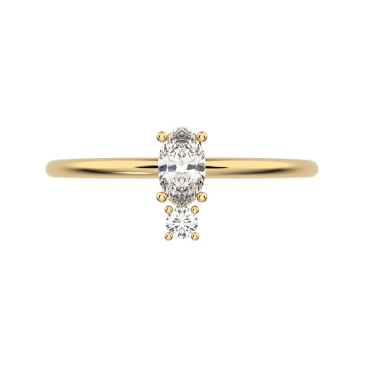 0.24 ct oval Cut Simulated Clear Diamond dainty Minimalist vertical 2 stone light simple 14K / 18K Solid Yellow Gold everyday ring