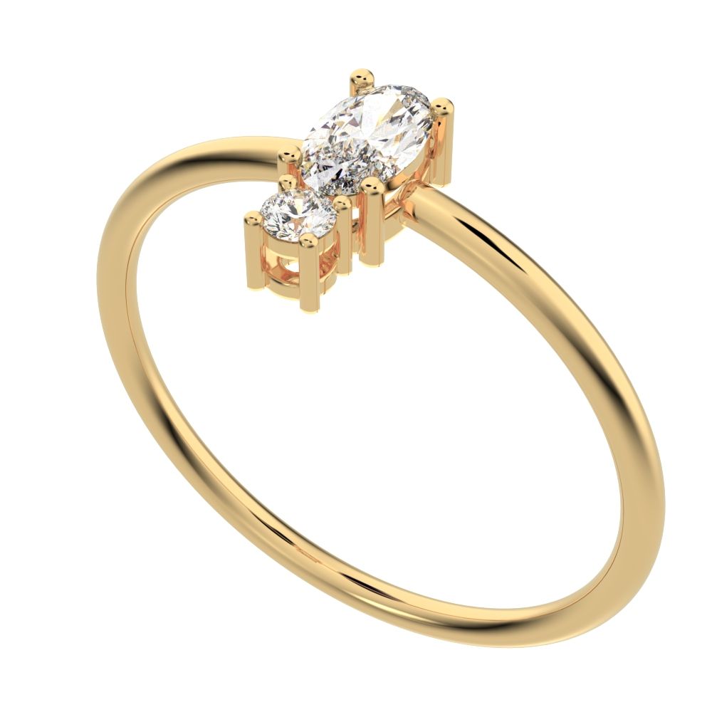 0.24 ct oval Cut Simulated Clear Diamond dainty Minimalist vertical 2 stone light simple 14K / 18K Solid Yellow Gold everyday ring