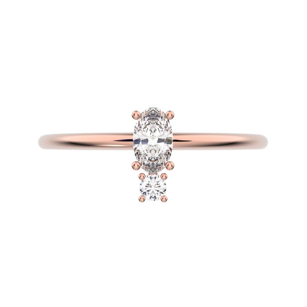 0.24 ct oval Cut Simulated Clear Diamond dainty Minimalist vertical 2 stone light simple 14K / 18K Solid Rose Gold everyday ring