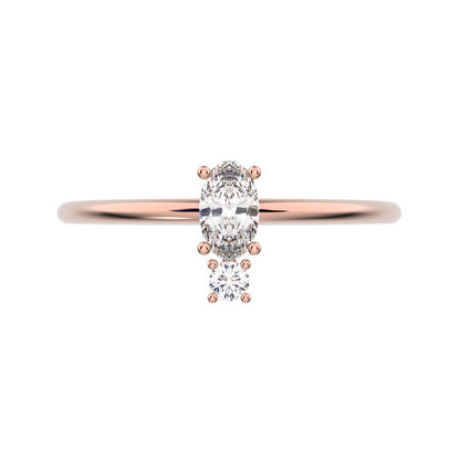 0.24 ct oval Cut Moissanite dainty Minimalist vertical 2 stone light simple 14K / 18K Solid Rose Gold everyday ring