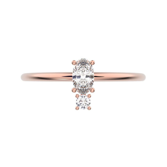 0.24 ct oval Cut Moissanite dainty Minimalist vertical 2 stone light simple 14K / 18K Solid Rose Gold everyday ring