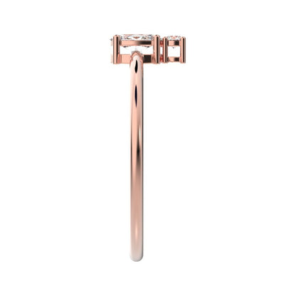 0.24 ct oval Cut Moissanite dainty Minimalist vertical 2 stone light simple 14K / 18K Solid Rose Gold everyday ring