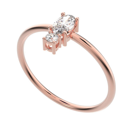 0.24 ct oval Cut Moissanite dainty Minimalist vertical 2 stone light simple 14K / 18K Solid Rose Gold everyday ring