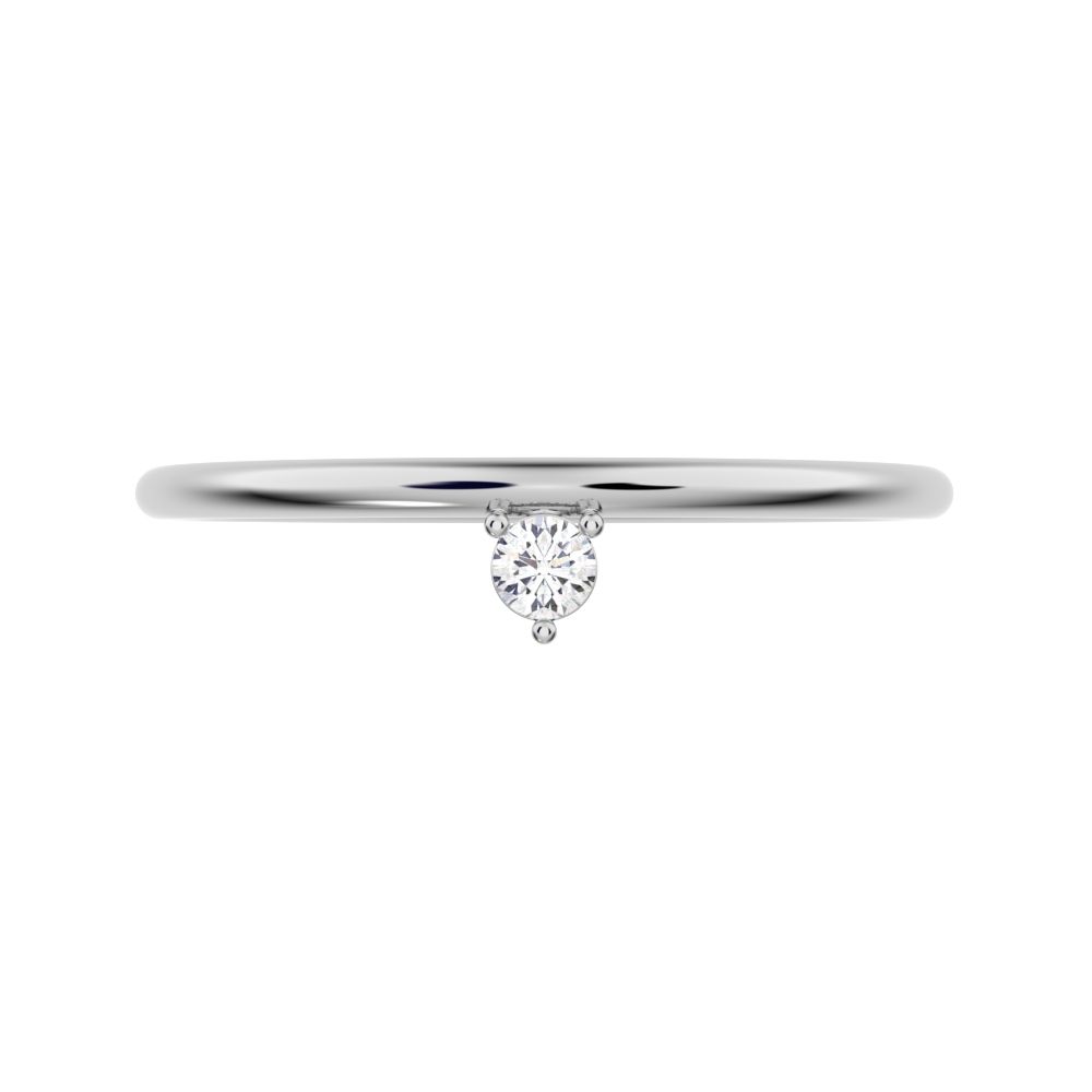 0.04 ct Round Cut Moissanite dainty Minimalist vertical solitaire Stackable 1 stone simple 14K / 18K Solid White Gold everyday wedding band