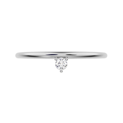 0.04 ct Round Cut Moissanite dainty Minimalist vertical solitaire Stackable 1 stone simple 14K / 18K Solid White Gold everyday wedding band