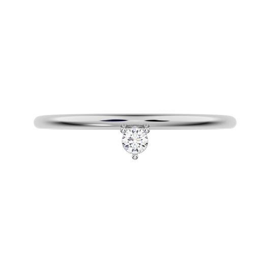 0.04 ct Round Cut Moissanite dainty Minimalist vertical solitaire Stackable 1 stone simple 14K / 18K Solid White Gold everyday wedding band
