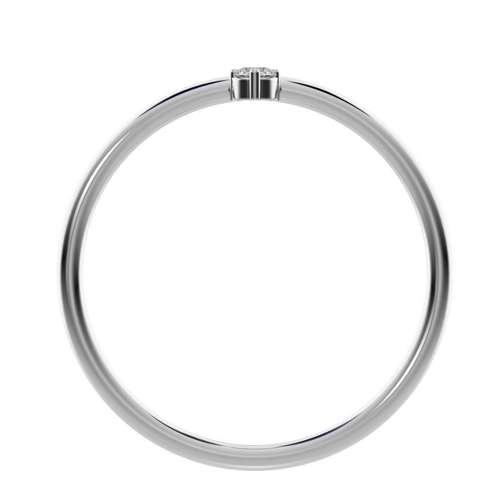 0.04Ct Round Cut Simulated Clear Diamond vertical solitaire Stackable 1 stone simple 14K / 18K Solid White Gold everyday wedding band