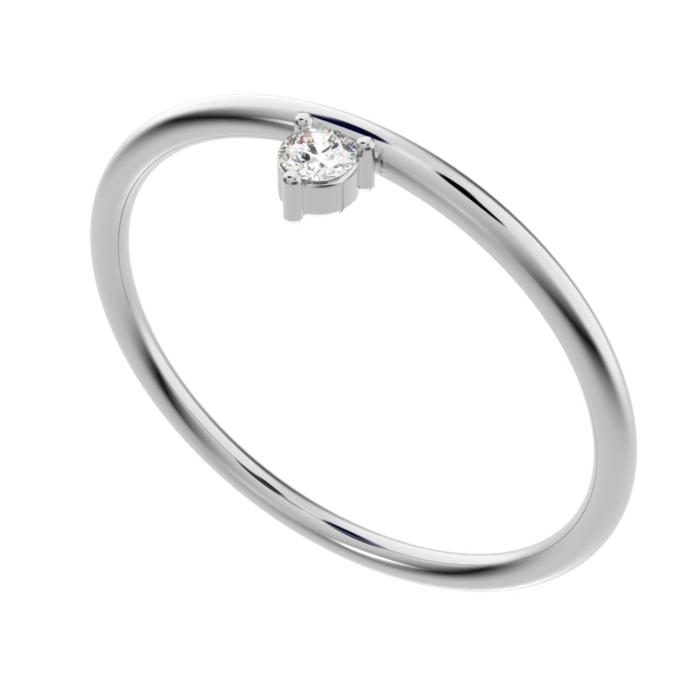 0.04 ct Round Cut Moissanite dainty Minimalist vertical solitaire Stackable 1 stone simple 14K / 18K Solid White Gold everyday wedding band