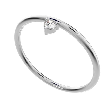 0.04 ct Round Cut Moissanite dainty Minimalist vertical solitaire Stackable 1 stone simple 14K / 18K Solid White Gold everyday wedding band