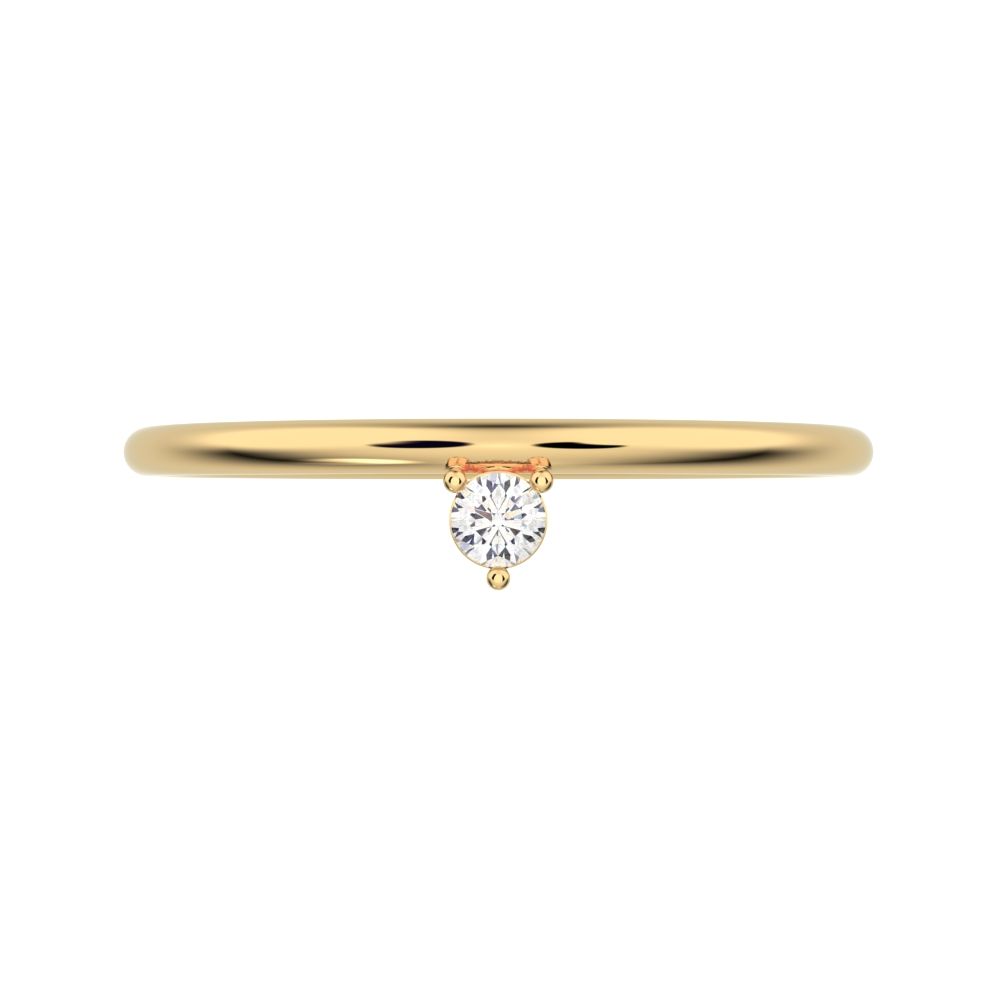 0.04Ct Round Cut Simulated Clear Diamond vertical solitaire Stackable 1 stone simple 14K / 18K Solid Yellow Gold everyday wedding band