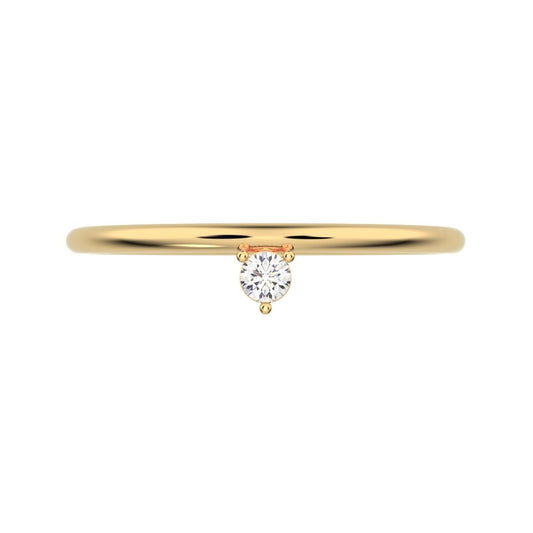 0.04Ct Round Cut Simulated Clear Diamond vertical solitaire Stackable 1 stone simple 14K / 18K Solid Yellow Gold everyday wedding band