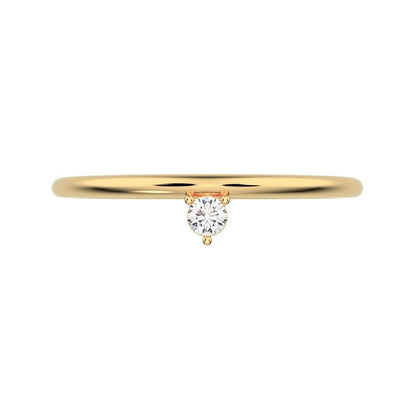 0.04Ct Round Cut Moissanite dainty Minimalist vertical solitaire Stackable 1 stone simple 14K / 18K Solid Yellow Gold everyday wedding band