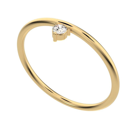 0.04Ct Round Cut Simulated Clear Diamond vertical solitaire Stackable 1 stone simple 14K / 18K Solid Yellow Gold everyday wedding band