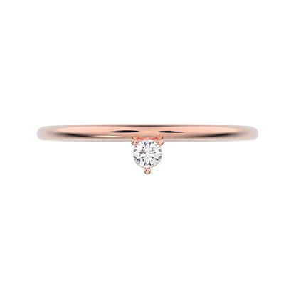 0.04Ct Round Cut Simulated Clear Diamond Minimalist vertical solitaire Stackable 1 stone 14K / 18K Solid Rose Gold everyday wedding band