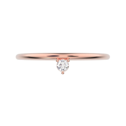 0.04Ct Round Cut Simulated Clear Diamond Minimalist vertical solitaire Stackable 1 stone 14K / 18K Solid Rose Gold everyday wedding band