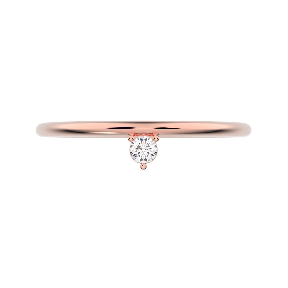 0.04 ct Round Cut Moissanite dainty Minimalist vertical solitaire Stackable 1 stone simple 14K / 18K Solid Rose Gold everyday wedding band