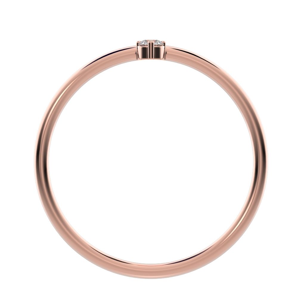 0.04 ct Round Cut Moissanite dainty Minimalist vertical solitaire Stackable 1 stone simple 14K / 18K Solid Rose Gold everyday wedding band