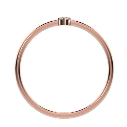 0.04 ct Round Cut Moissanite dainty Minimalist vertical solitaire Stackable 1 stone simple 14K / 18K Solid Rose Gold everyday wedding band