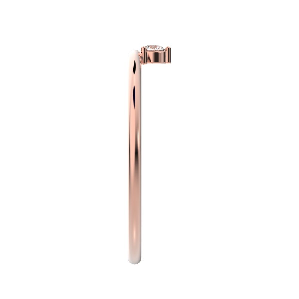 0.04Ct Round Cut Simulated Clear Diamond Minimalist vertical solitaire Stackable 1 stone 14K / 18K Solid Rose Gold everyday wedding band