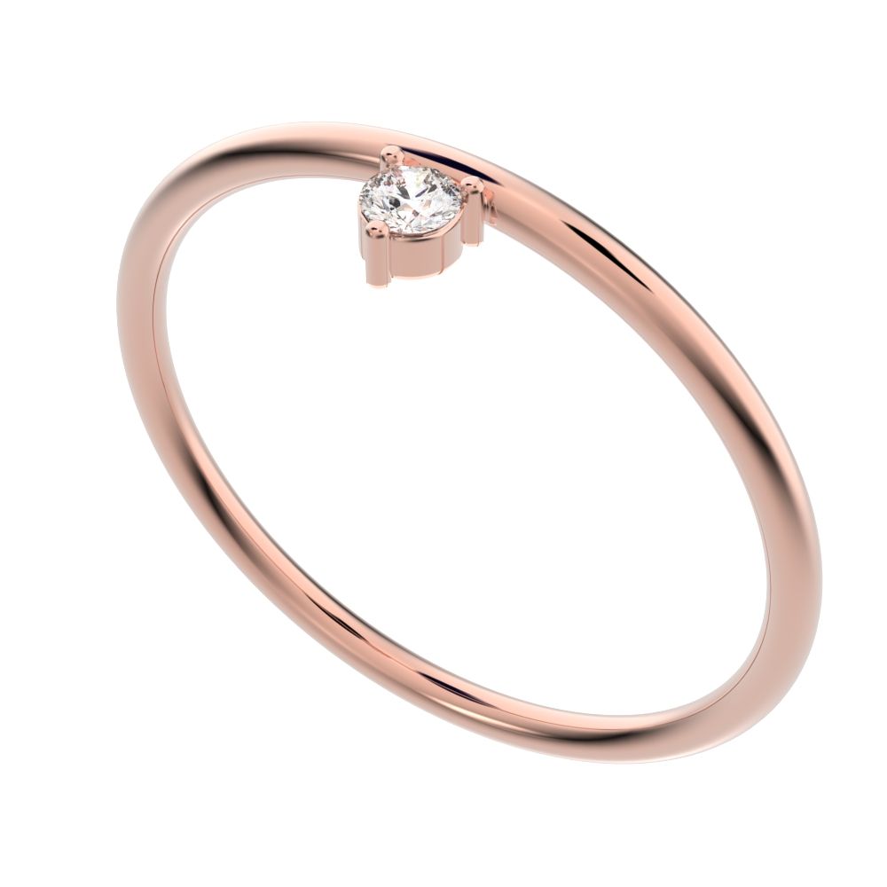 0.04 ct Round Cut Moissanite dainty Minimalist vertical solitaire Stackable 1 stone simple 14K / 18K Solid Rose Gold everyday wedding band