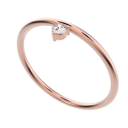 0.04 ct Round Cut Moissanite dainty Minimalist vertical solitaire Stackable 1 stone simple 14K / 18K Solid Rose Gold everyday wedding band