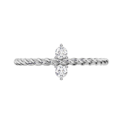 0.08 ct Round Cut Simulated Clear Diamond dainty Minimalist vertical 2 stone twist knot simple 14K / 18K Solid White Gold everyday ring