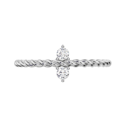 0.08 ct Round Cut Moissanite dainty Minimalist vertical 2 stone twist knot simple 14K / 18K Solid White Gold everyday ring
