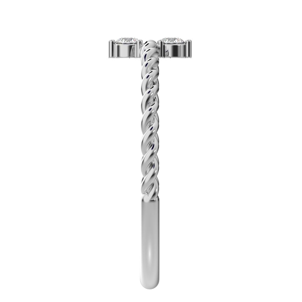 0.08 ct Round Cut Simulated Clear Diamond dainty Minimalist vertical 2 stone twist knot simple 14K / 18K Solid White Gold everyday ring