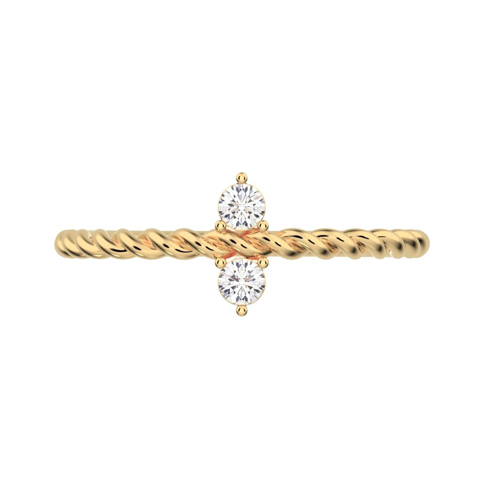 0.08 ct Round Cut Moissanite dainty Minimalist vertical 2 stone twist knot simple 14K / 18K Solid Yellow Gold everyday ring
