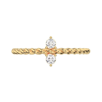 0.08 ct Round Cut Moissanite dainty Minimalist vertical 2 stone twist knot simple 14K / 18K Solid Yellow Gold everyday ring