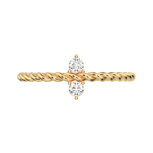 0.08 ct Round Cut Moissanite dainty Minimalist vertical 2 stone twist knot simple 14K / 18K Solid Yellow Gold everyday ring