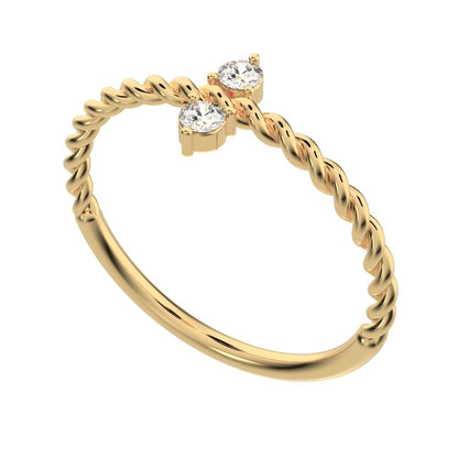 0.08 ct Round Cut Simulated Clear Diamond dainty Minimalist vertical 2 stone twist knot simple 14K / 18K Solid Yellow Gold everyday ring
