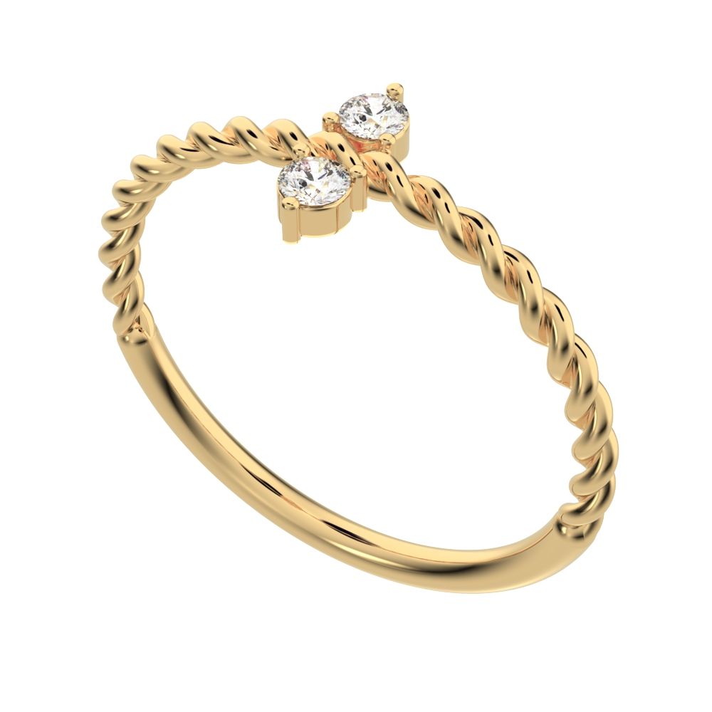 0.08 ct Round Cut Moissanite dainty Minimalist vertical 2 stone twist knot simple 14K / 18K Solid Yellow Gold everyday ring