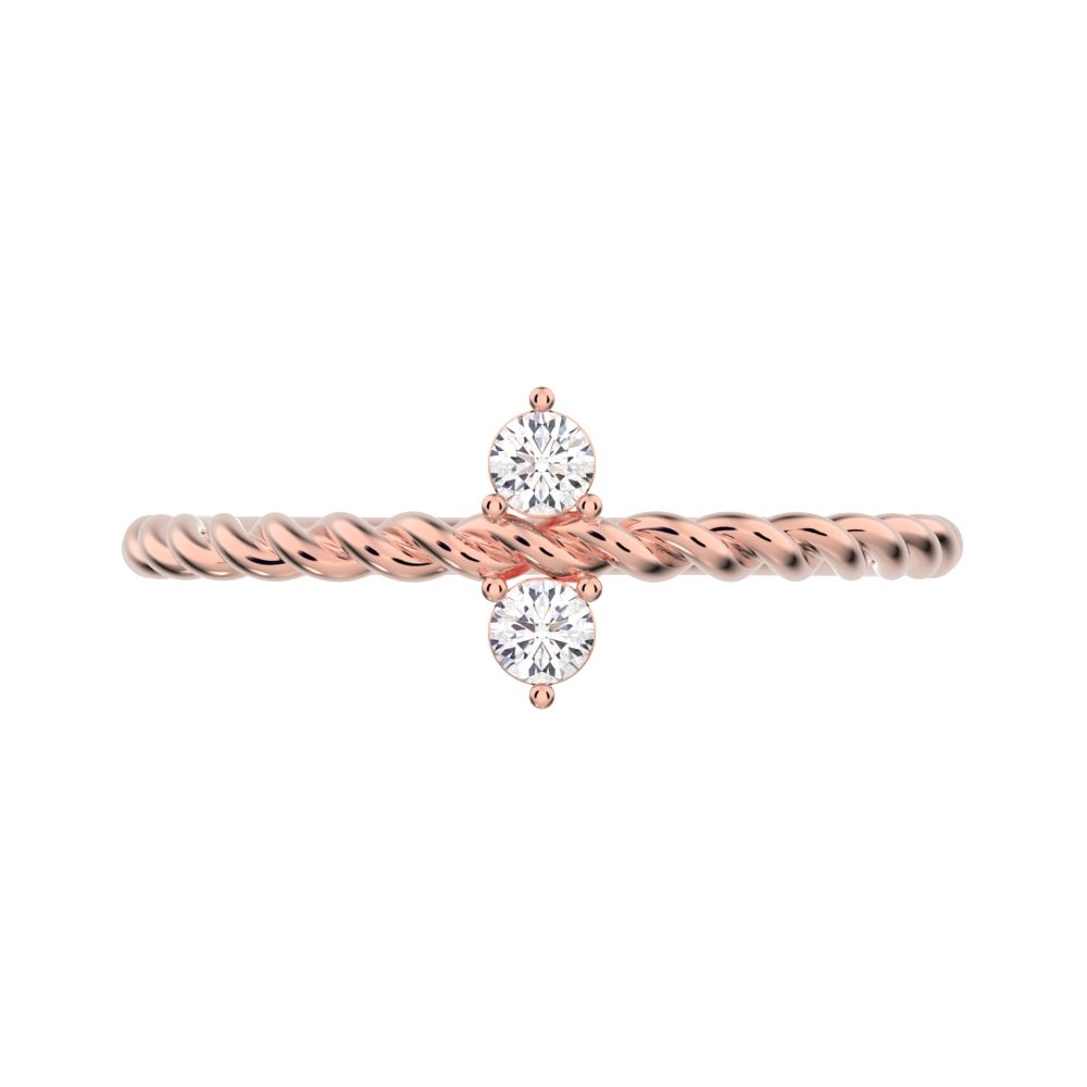 0.08 ct Round Cut Simulated Clear Diamond dainty Minimalist vertical 2 stone twist knot simple 14K / 18K Solid Rose Gold everyday ring